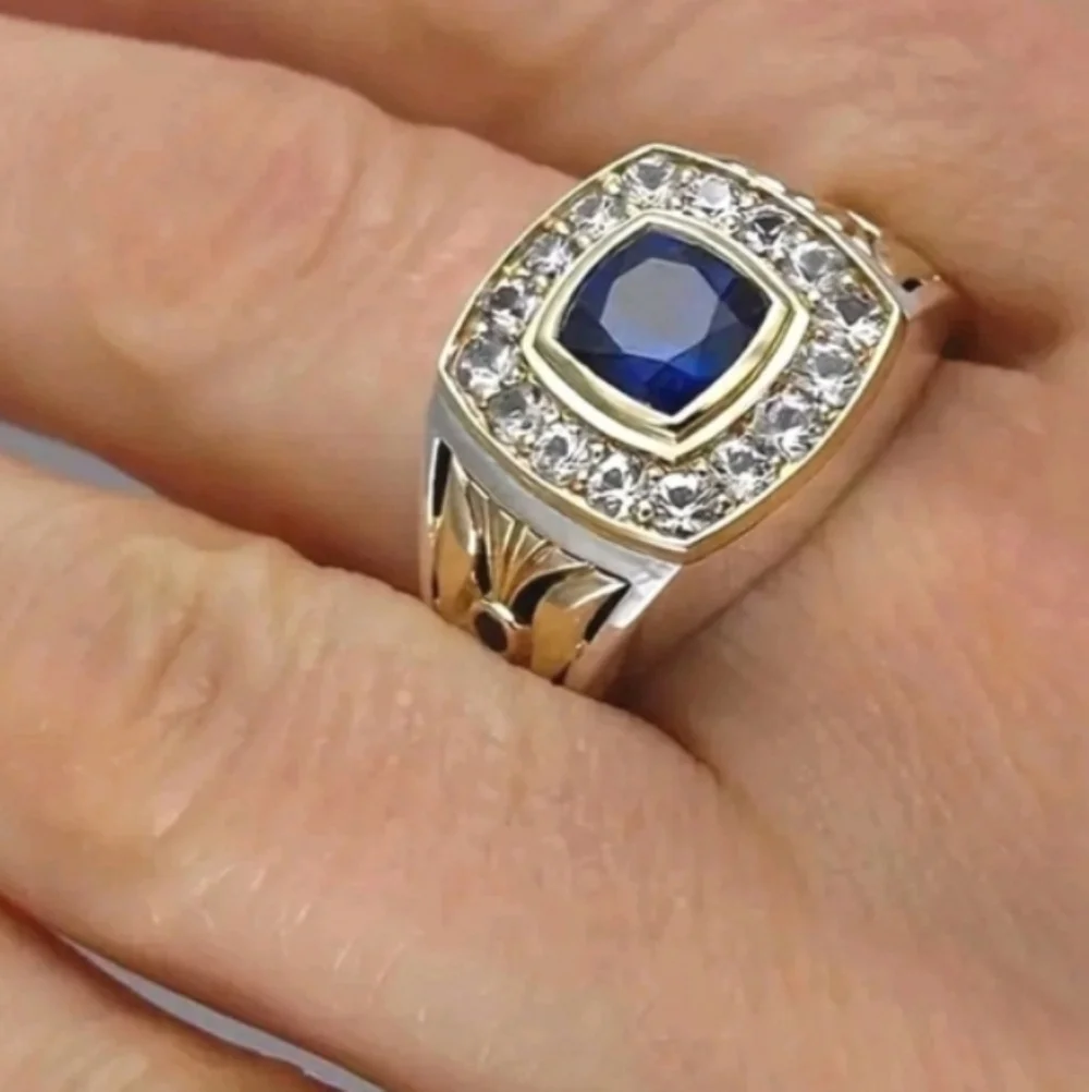 Mens Sapphire Ring With gold Accents